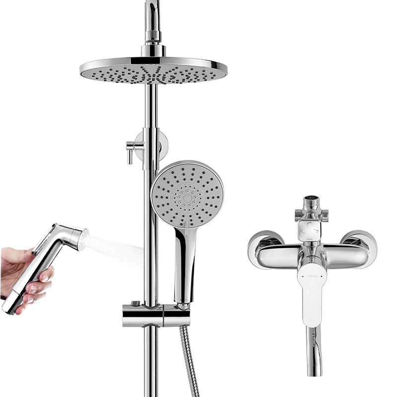 安华卫浴普通花洒套装家用淋浴花洒组合增压喷枪顶喷置物架淋浴器