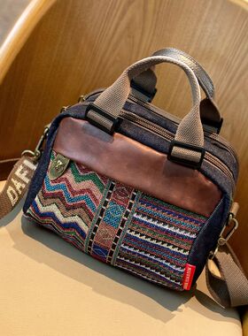 休闲帆布包包女2026新款时尚百搭女士斜挎包单肩手提包牛仔小方包