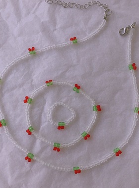 包邮自制樱桃水果清新少女项链