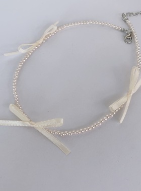 25元包邮朵拉手作气质甜美芭蕾风蝴蝶结仿珍珠项链choker少女项圈