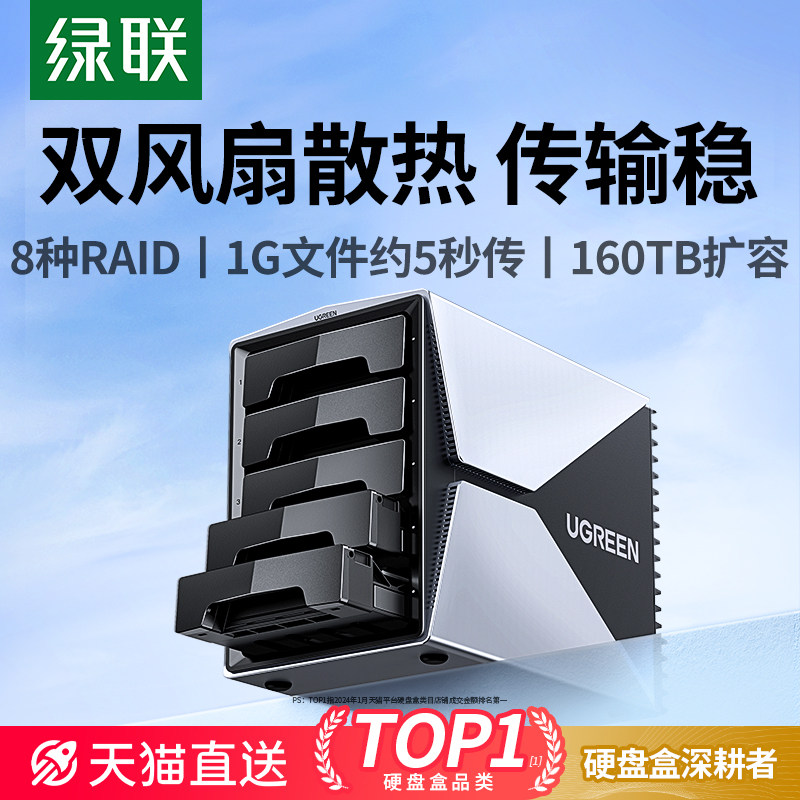 绿联硬盘阵列盒磁盘柜多双盘位3.5SATA机械扩展外接raid移