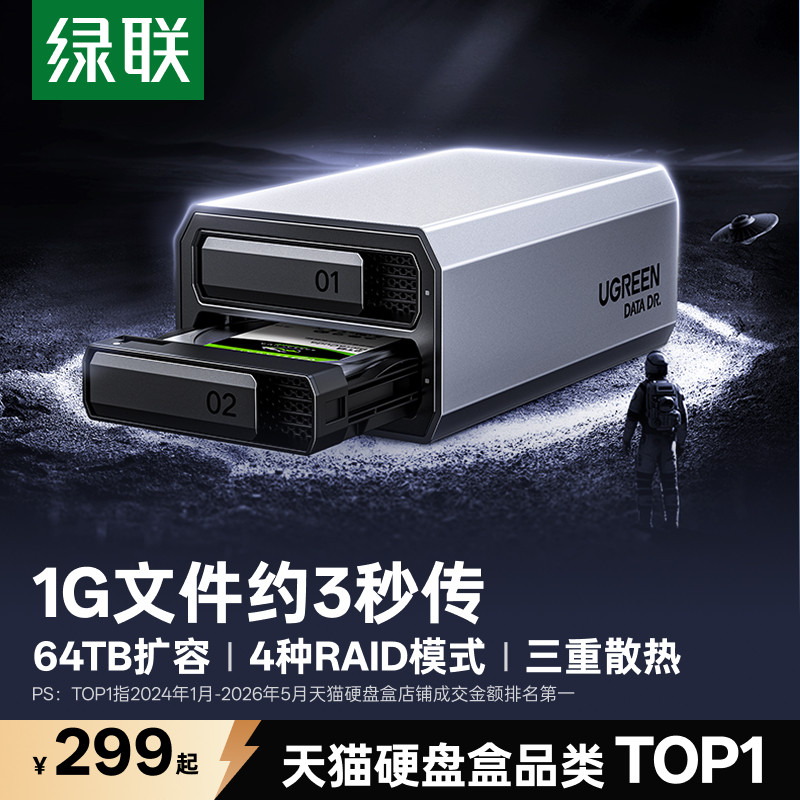 绿联硬盘阵列盒磁盘柜铝合金多双盘位RAID机械硬盘外接SATA读取器