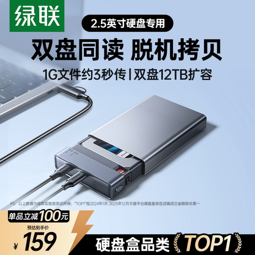 绿联2.5英寸双盘阵列盒