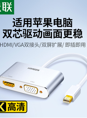 绿联 minidp转hdmi/vga电脑转换器dp接口雷电2扩展坞连接显示器投影仪外接转接头线适用苹果macbookair笔记本