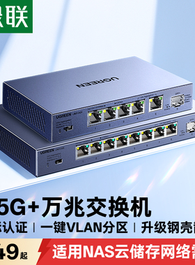 绿联万兆交换机2.5g千兆4/5/8口光猫路由器网口家用监控以太网vlan光电口光纤10G链路聚合网络网管拓展分线器