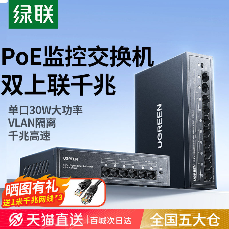安防监控专用绿联千兆PoE交换机