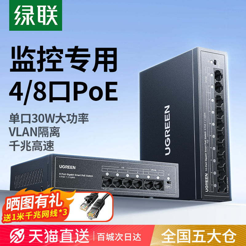 安防监控专用绿联千兆PoE交换机