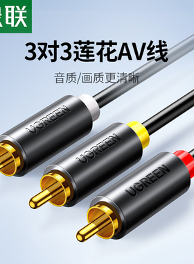绿联av线三对三莲花头音频线dvd机顶盒子老电视信号连接线高清数据输出红黄白rca插头3对3三色线音视频转接线