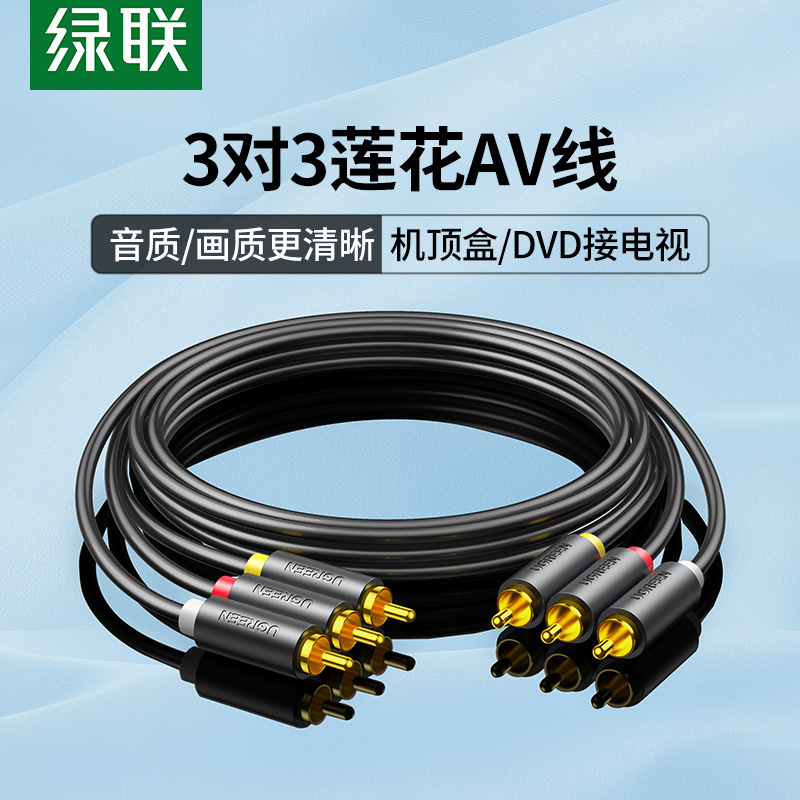 绿联av线三对三莲花头音频线dvd机顶盒子老电视信号连接线高清数据
