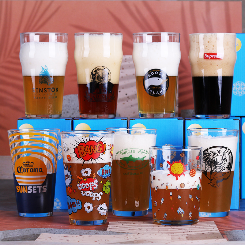 精酿啤酒玻璃杯子品脱美式果汁饮料单只礼盒装送礼可加工定制LOGO