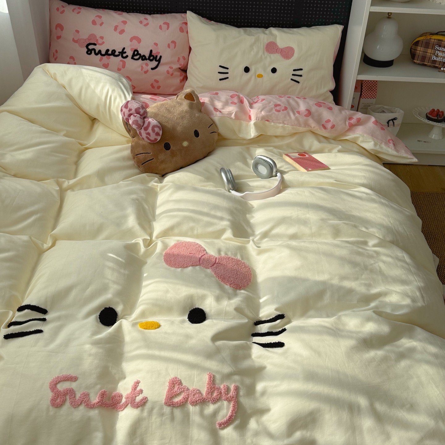 梨梦可爱卡通毛巾绣猫猫纯棉四件套全棉床单被套床笠宿舍床上用品,床上用品,床品套件/四件套/多件套,淘宝优惠券,粉丝福利购,淘宝优惠卷