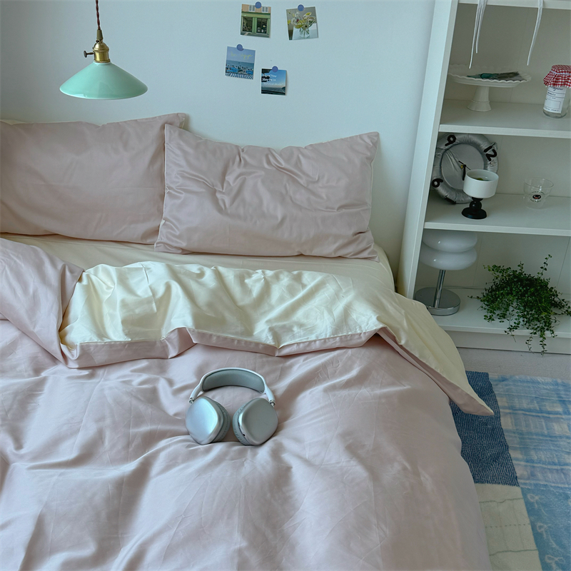 梨梦 白桃茶粉 50支纯棉四件套全棉床单被套床笠单人宿舍床上用品