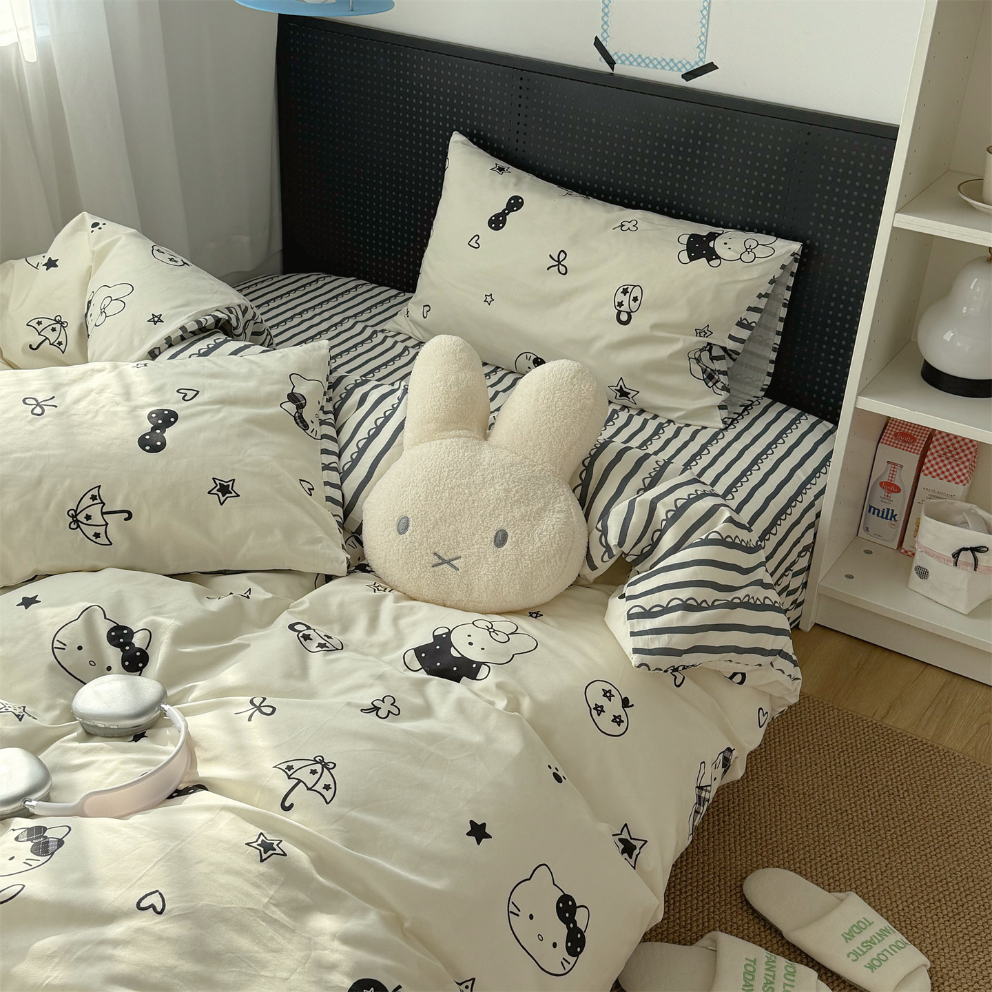 梨梦 黑白小猫 可爱卡通纯棉四件套全棉床单被套学生宿舍床上用品