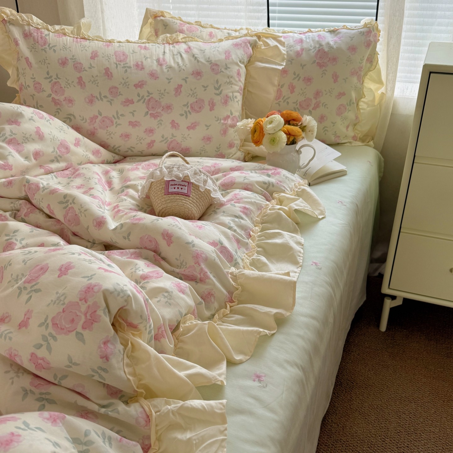 梨梦 春日后花园 碎花少女心纯棉四件套全棉床单被套床笠床上用品,床上用品,床品套件/四件套/多件套,淘宝优惠券,粉丝福利购,淘宝优惠卷