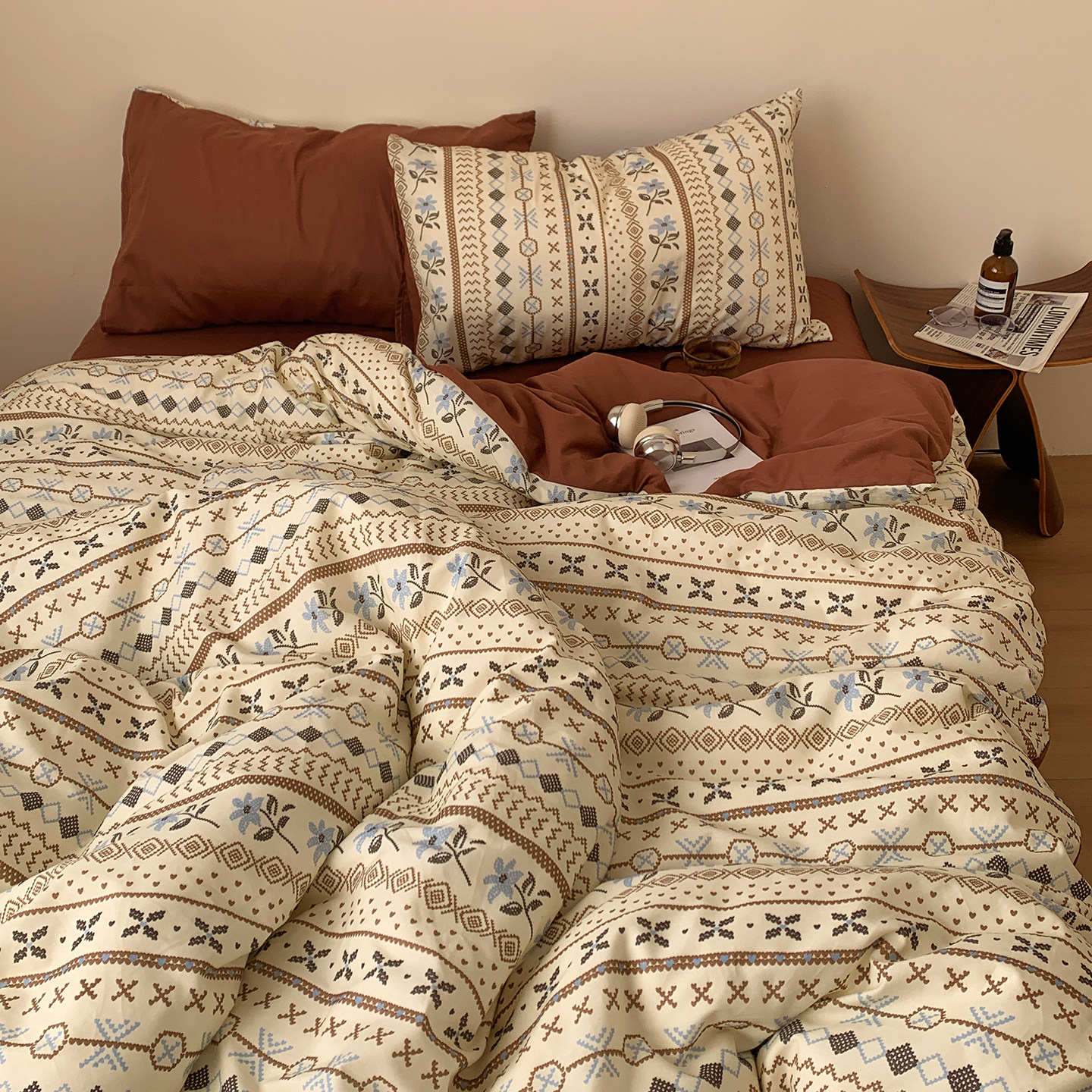 梨梦复古费尔岛可爱纯棉四件套全棉床单被套床笠单人宿舍床上用品,床上用品,床品套件/四件套/多件套,淘宝优惠券,粉丝福利购,淘宝优惠卷