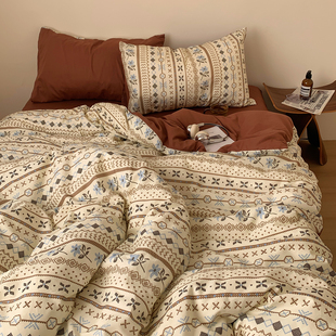 梨梦复古费尔岛可爱纯棉四件套全棉床单被套床笠单人宿舍床上用品