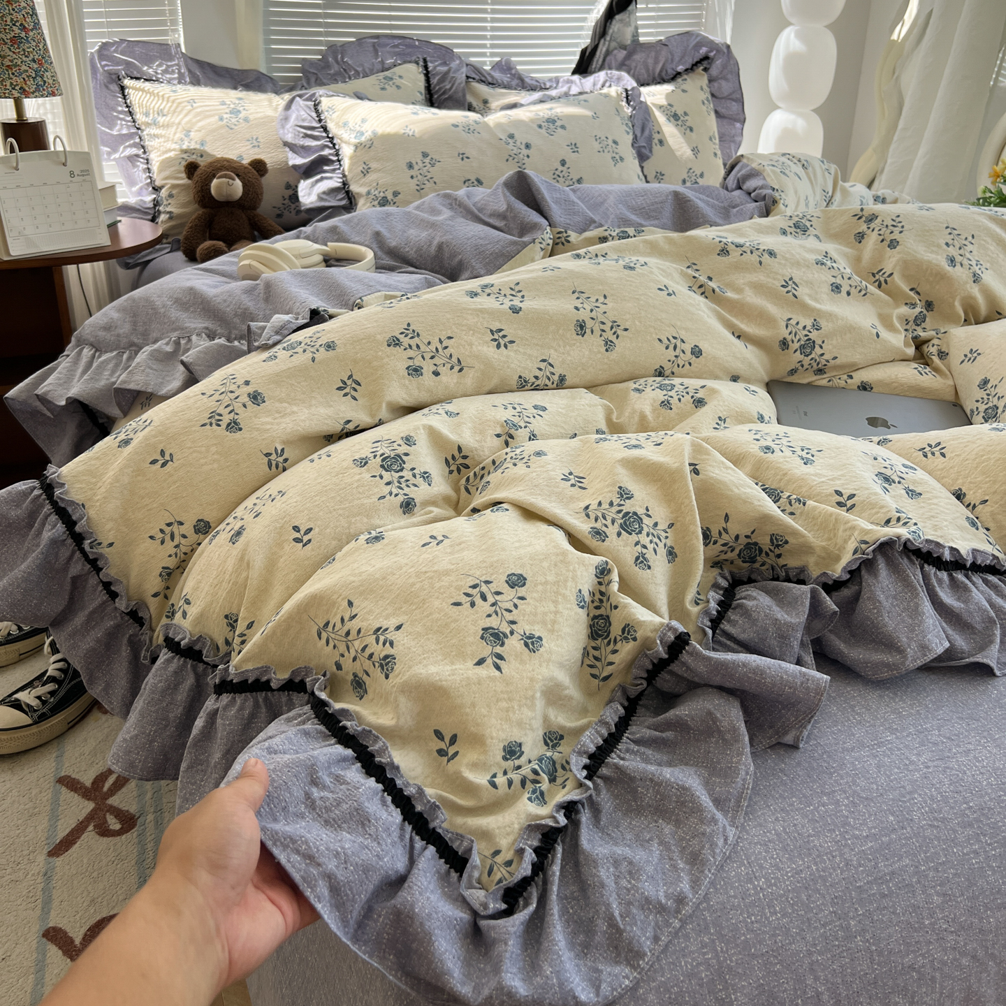 梨梦 青岚一夜 法式复古花边款四件套少女心床单被套床笠床上用品