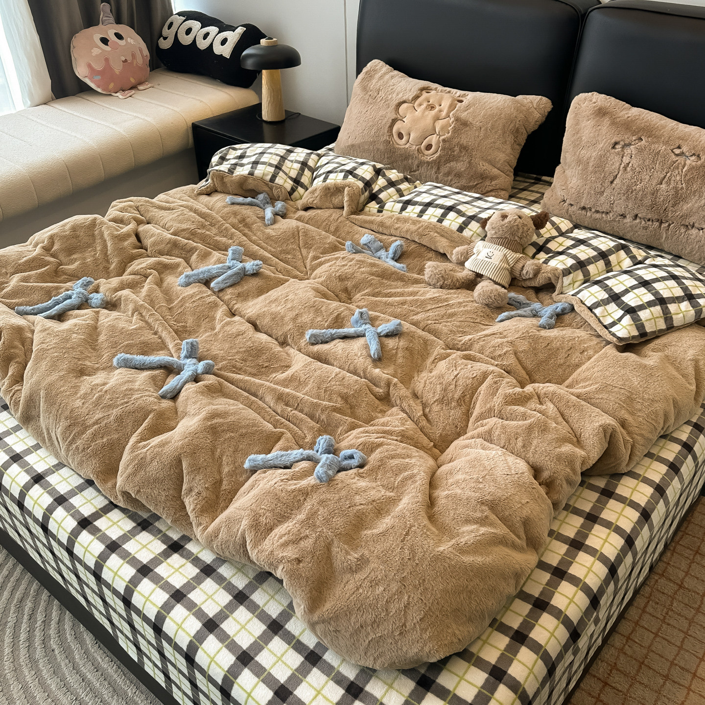 梨梦 ins秋冬保暖可爱蝴蝶结牛奶绒四件套床单被套珊瑚绒床上用品,床上用品,床品套件/四件套/多件套,淘宝优惠券,粉丝福利购,淘宝优惠卷