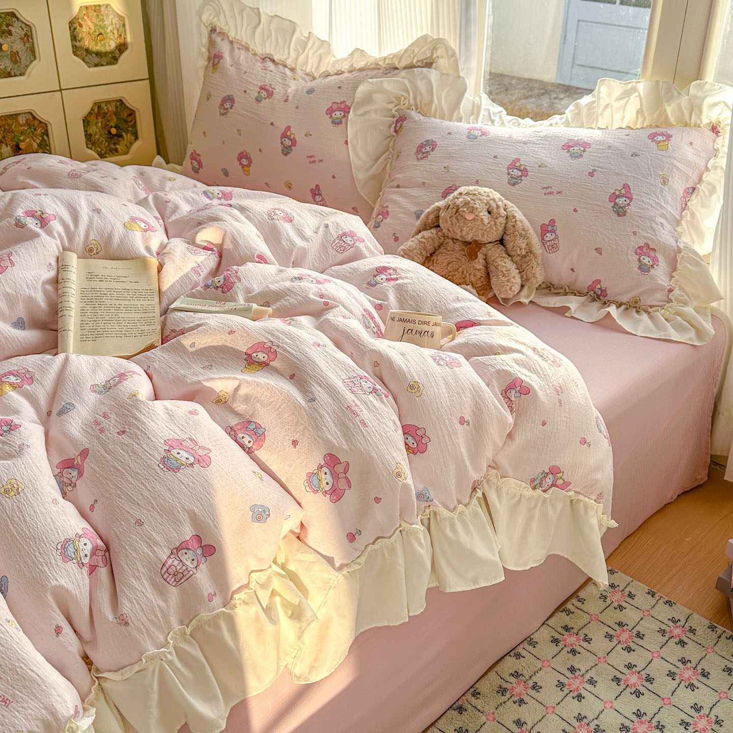 梨梦 萌系小甜心 卡通可爱四件套少女花边款床单被套床笠床上用品,床上用品,床品套件/四件套/多件套,淘宝优惠券,粉丝福利购,淘宝优惠卷
