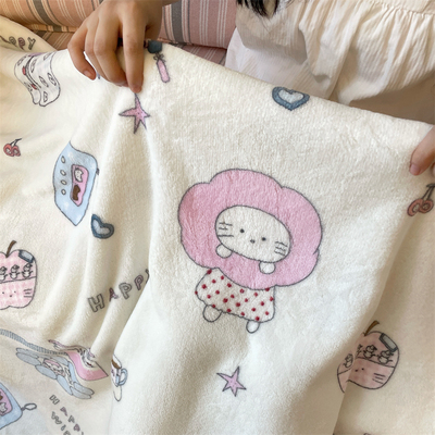 梨梦 花花喵喵 可爱薄毯子夏季空调牛奶绒盖毯沙发毛毯办公室午睡