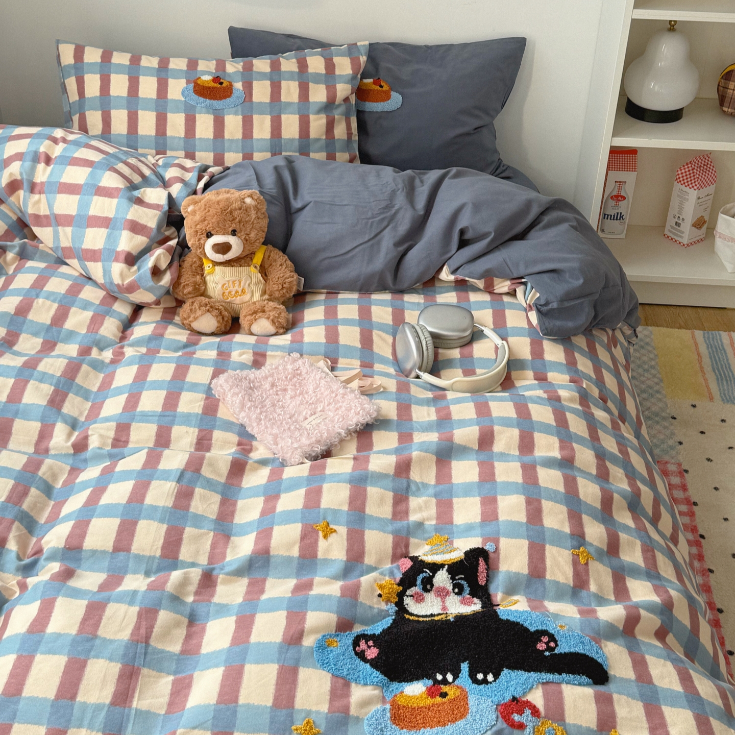 梨梦 ins秋冬可爱卡通纯棉磨毛四件套全棉床单被套床笠款床上用品