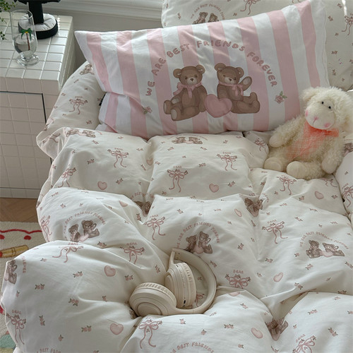 梨梦 恋爱小熊 可爱少女心纯棉四件套全棉床单被套床笠款床上用品