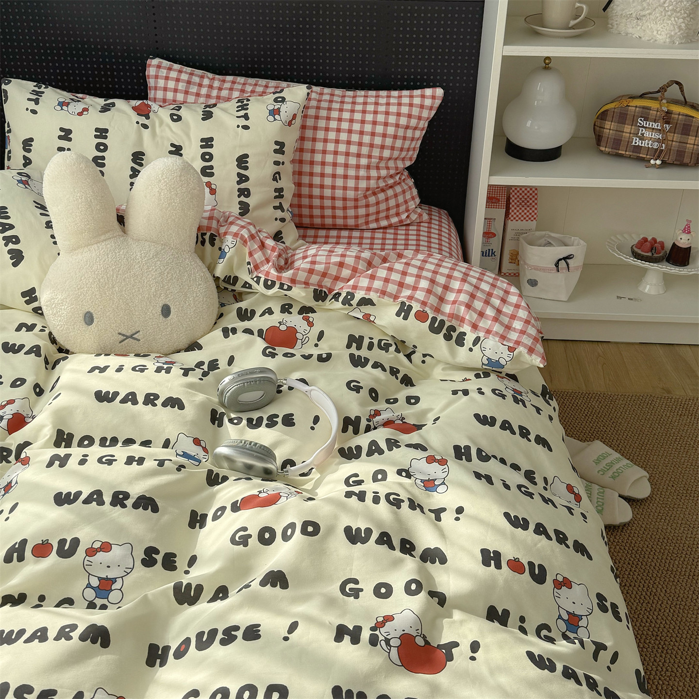 梨梦 字母小猫 可爱卡通纯棉四件套全棉床单被套学生宿舍床上用品