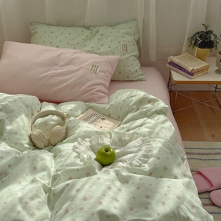 梨梦 栀夏来信 清新小碎花纯棉双层纱四件套全棉床单被套床上用品