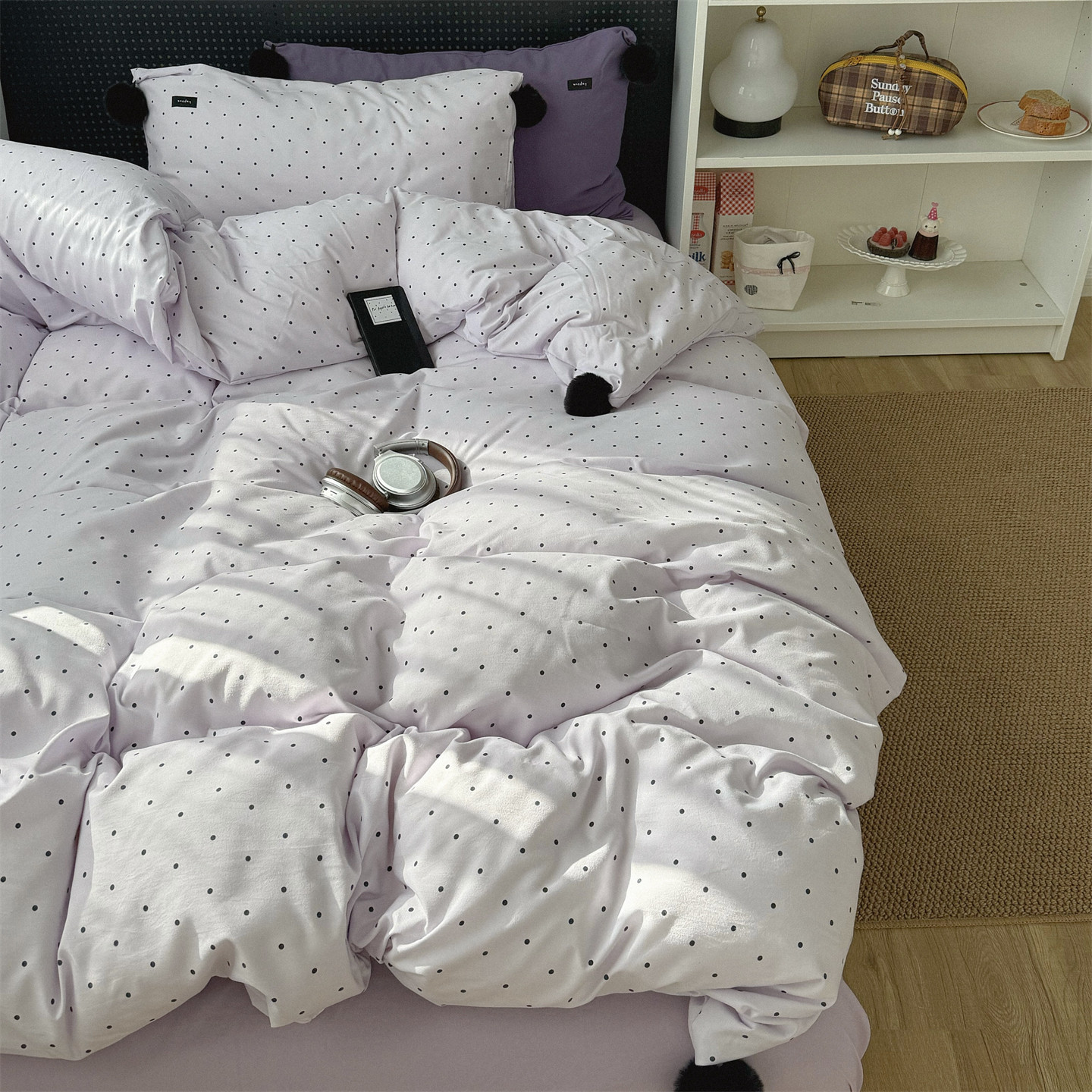 梨梦 紫波点混搭少女心四件套床单被套床笠单人学生宿舍床上用品,床上用品,床品套件/四件套/多件套,淘宝优惠券,粉丝福利购,淘宝优惠卷