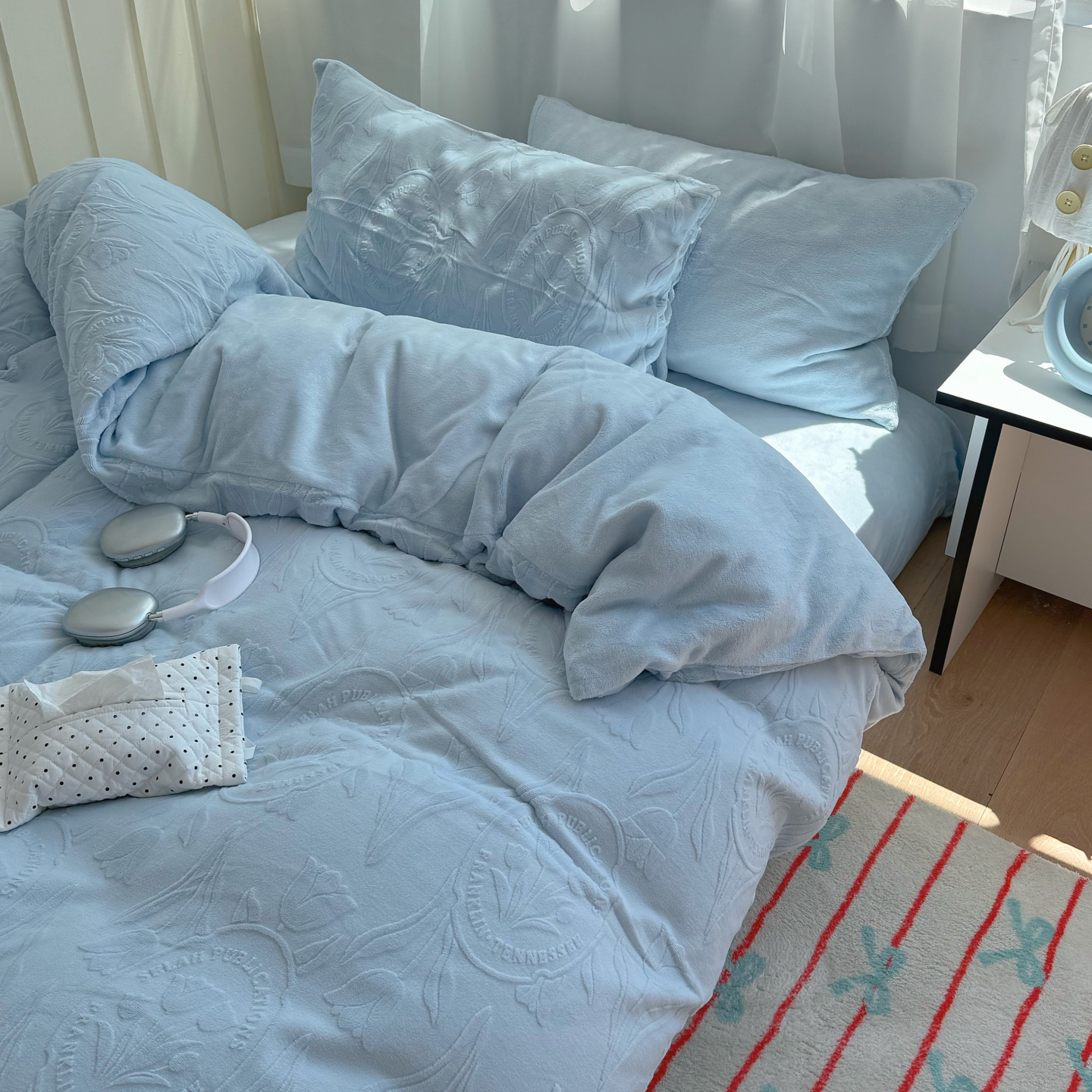 梨梦郁金香提花冬季保暖加厚牛奶绒四件套床单被套珊瑚绒床上用品