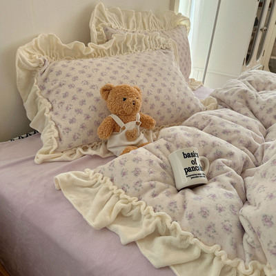 梨梦 月岛弦音 冬季保暖加厚牛奶绒四件套床单被套珊瑚绒床上用品