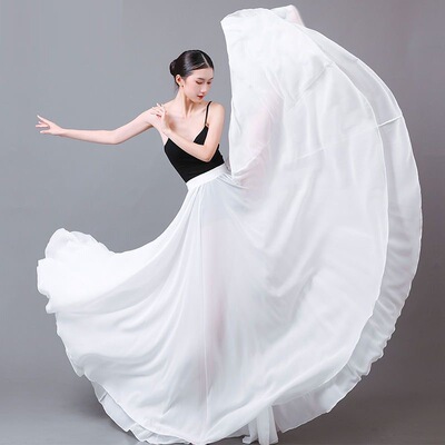 720度大摆裙白色纱裙雪纺半身长裙古典舞现代舞红色舞蹈演出服装