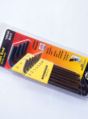 美国BONDHUS波顿10936加长球头英制进口内六角扳手套装0.050-5/16