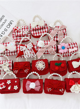 公主包包女童斜挎包可爱蝴蝶结儿童小方包洋气小女孩红色零钱包潮