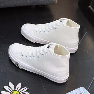 平底休闲板鞋 情侣高帮帆布鞋 原宿潮学生百搭小白鞋 女韩版 女 春秋季