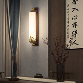 全铜新中式 实木壁灯充电免布线走廊卧室床头客厅电视背景墙中国风