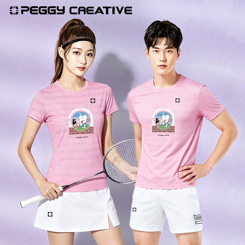 韩国佩极羽毛球服男女款运动速干短袖T恤新款训练匹克球服可定制