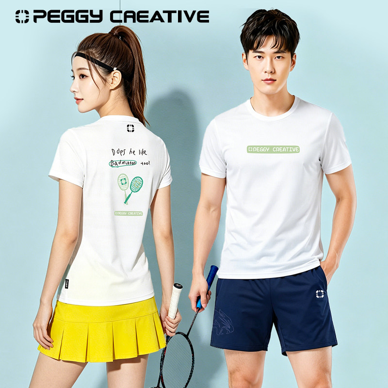 韩国佩极羽毛球服男女款新款运动短袖速干衣T恤训练服壁球匹克服
