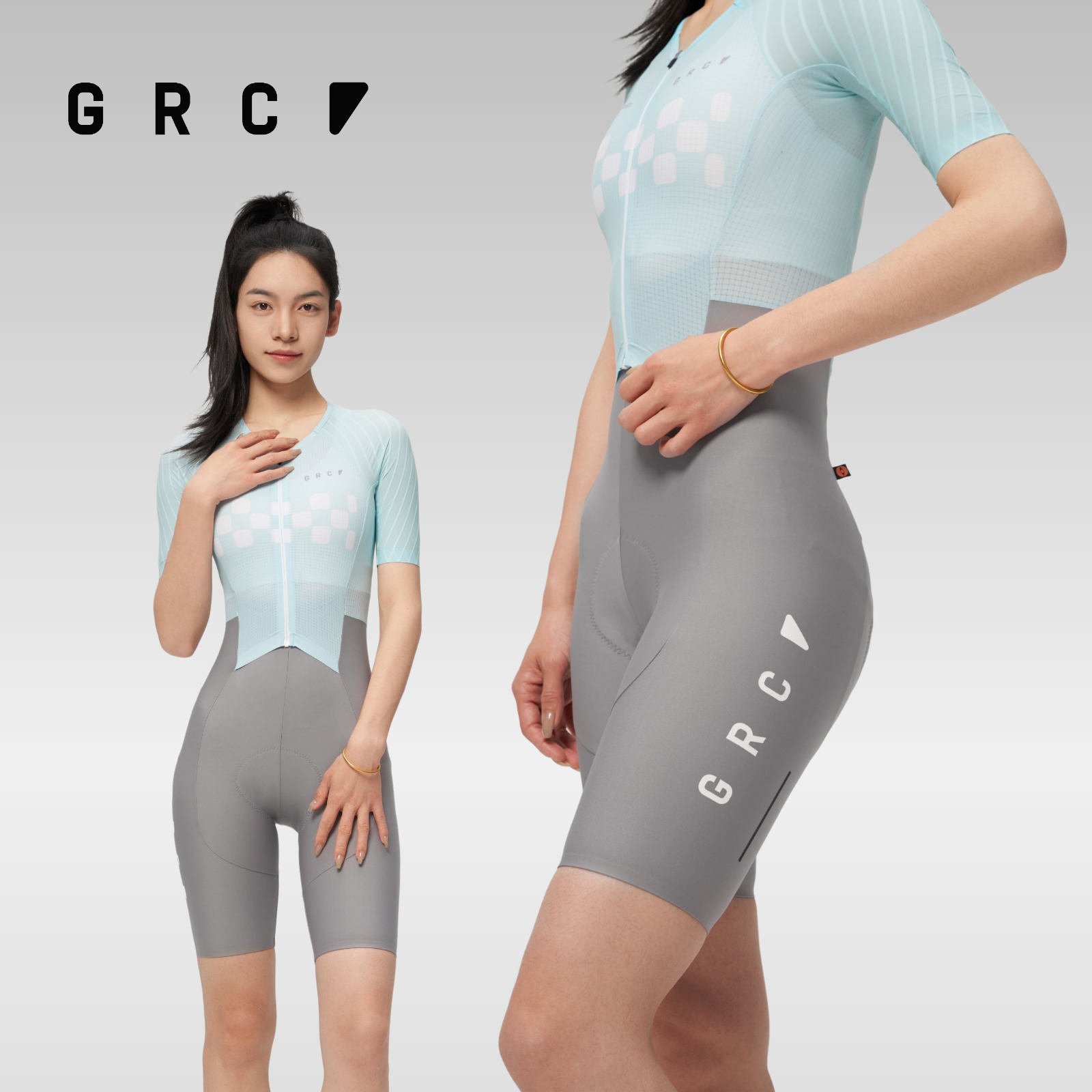 GRC春夏CMYK薄荷绿竞速山地公路车自行车短袖双箭头连体骑行服女