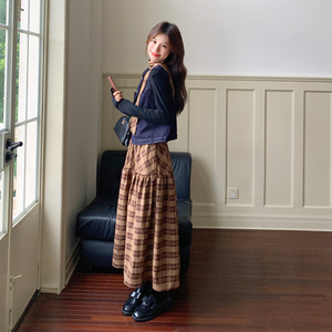 韩系轻熟风御姐牛仔马甲套装女2025春秋超火好看格纹连衣裙两件套图片
