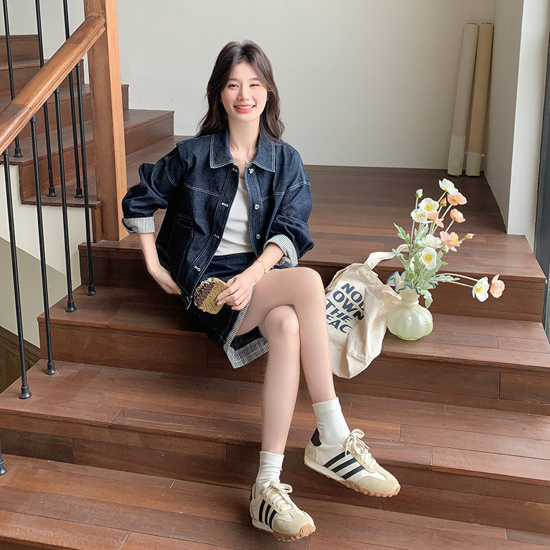 可盐可甜牛仔套装裙女2025春季新款韩系复古外套小个子短裙两件套,女装运动套装,浙宝285（原212）