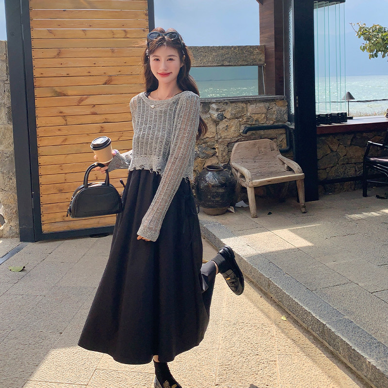 新品】现货韩系简约甜美毛衣+吊带裙套装ZB285-1912-P180-K249，女装运动套装，浙宝285（原212）