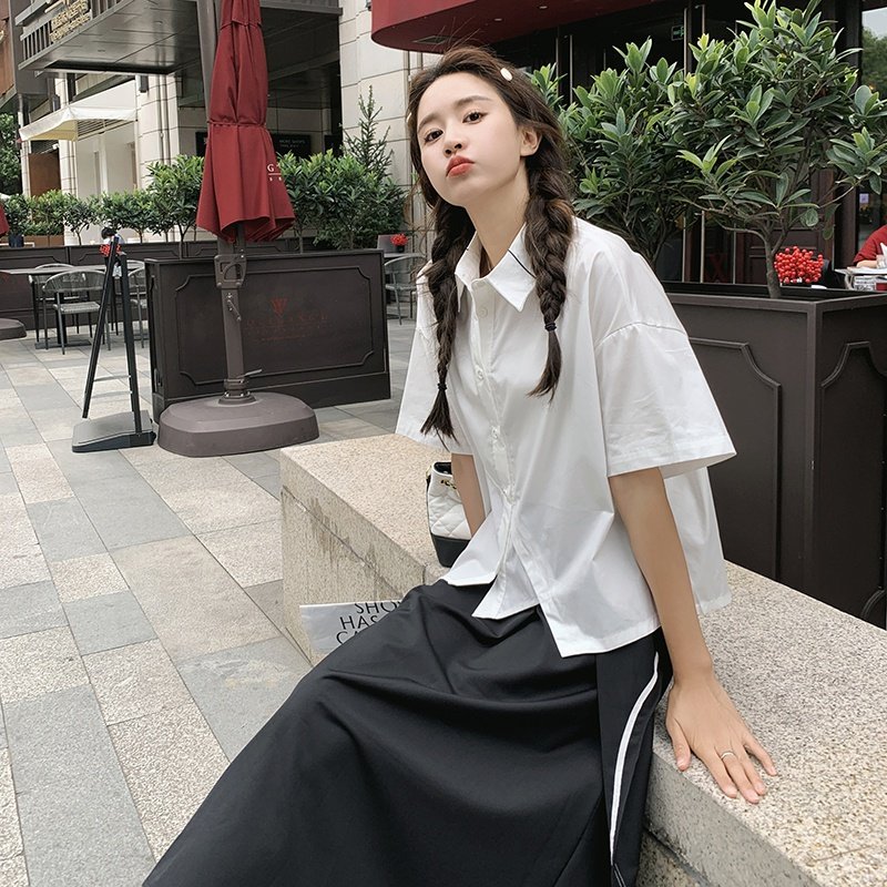 红色娃娃领连衣裙女2025春夏新款大码宽松甜美小个子百褶衬衫裙子,女装运动套装,浙宝285（原212）