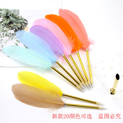 新款欧式复古羽毛笔马卡龙圆珠笔创意广告签字笔学生老师婚礼节日