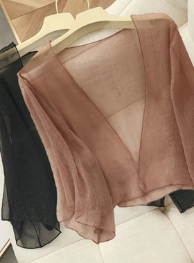 防晒衣女夏季薄款外套外搭小披肩罩衫长袖沙滩开衫百搭空调衫超仙