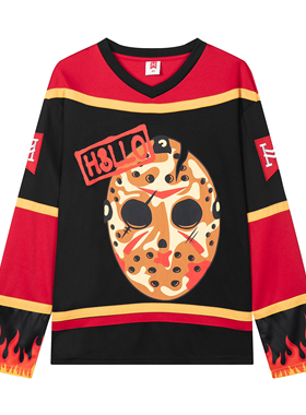 H3LLO FLAG 杰森面具 冰球服 街头复古潮流美式长袖T恤棒球服