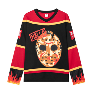 H3LLO FLAG 杰森面具 冰球服 街头复古潮流美式长袖T恤棒球服