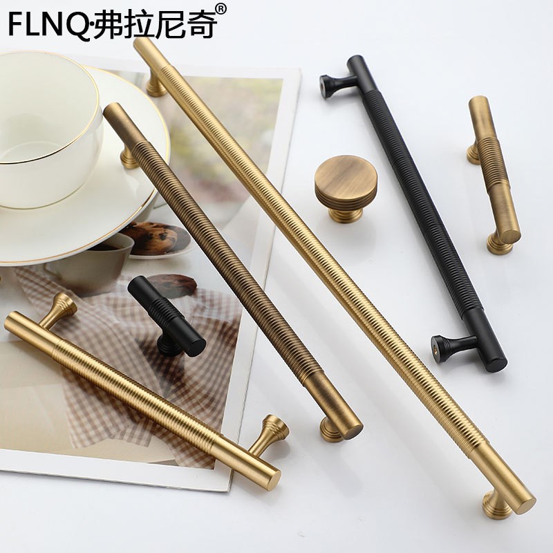 新款纯古铜色全柜门拉手金色轻奢衣柜铜拉手黑色简约橱柜铜把手