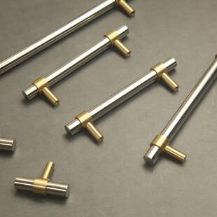 黄铜不锈钢拉手北欧风简约撞色银色亮光五金橱柜衣柜门长把手