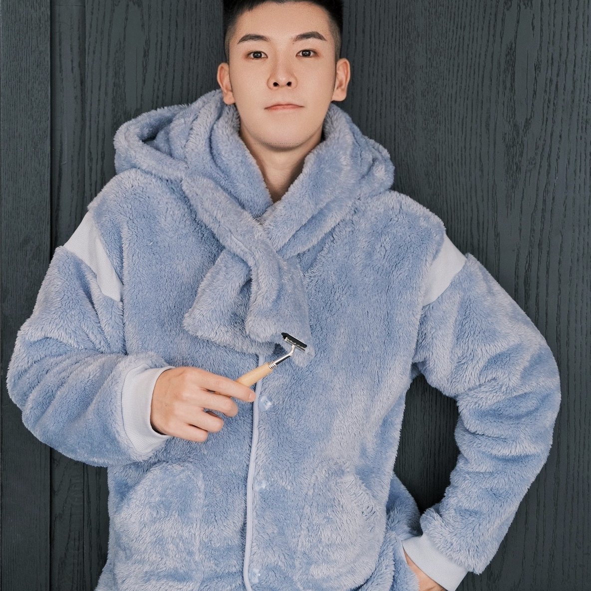 amydimo睡衣 家居服  暖暖珊瑚绒亲子系列男士套装